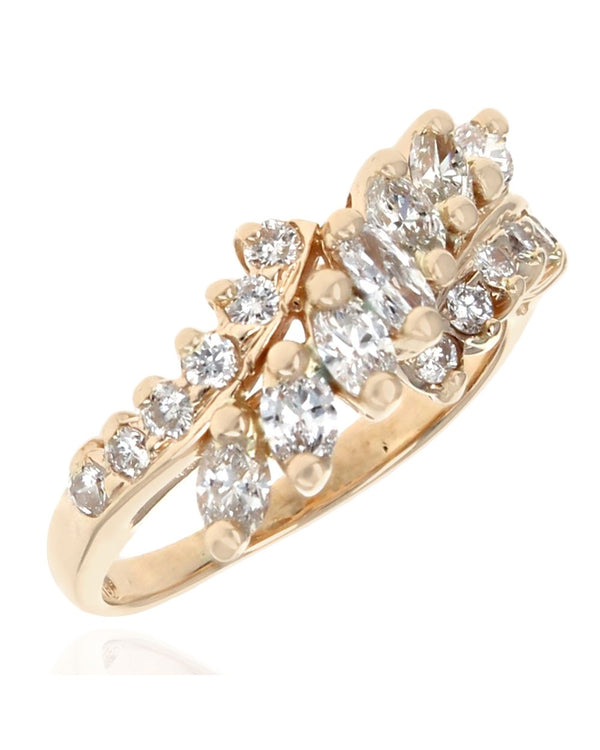 Marquise and Round Diamond Bypass Ring