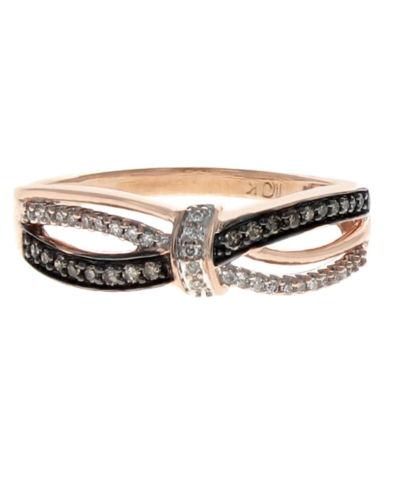 Diamond Open Cut Ribbon Crossover Ring in Rose Gold