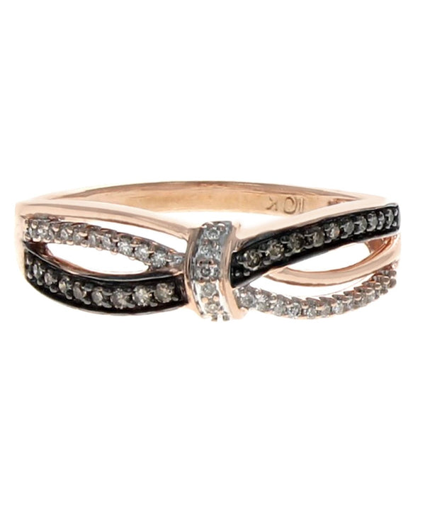 Diamond Open Cut Ribbon Crossover Ring in Rose Gold