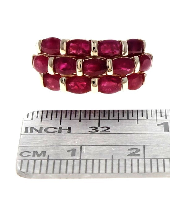 3 Row Ruby Tapered Ring in Yellow Gold