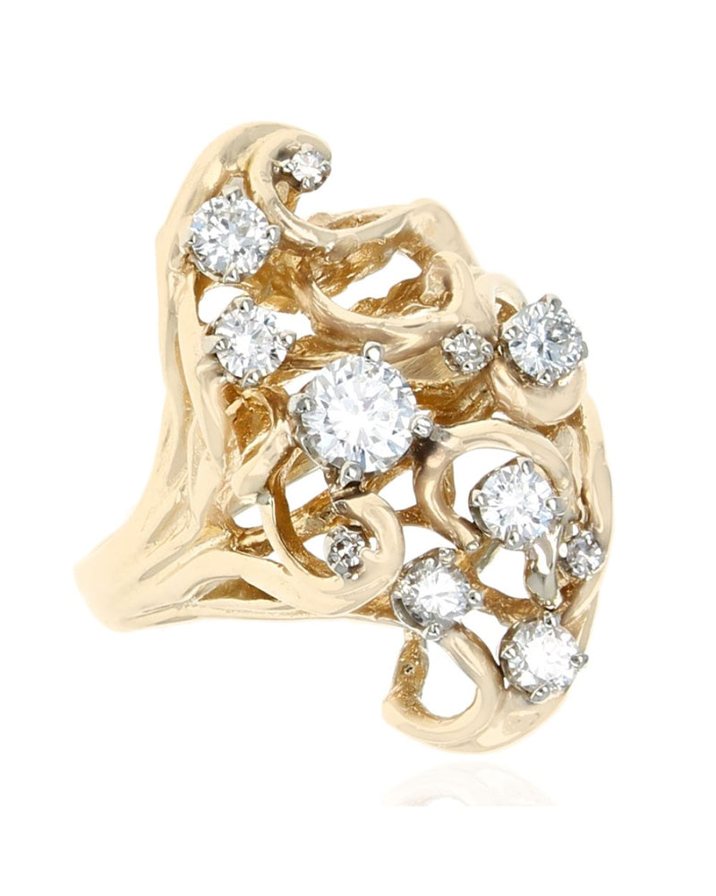 Diamond Open Cut Elongated Cluster Ring in Yellow Gold