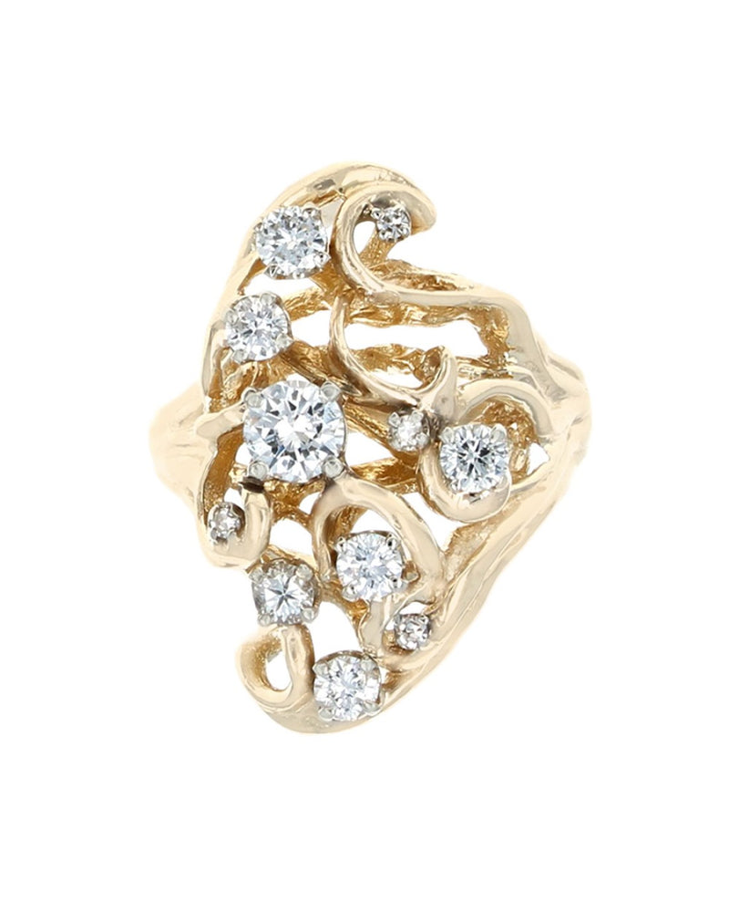 Diamond Open Cut Elongated Cluster Ring in Yellow Gold