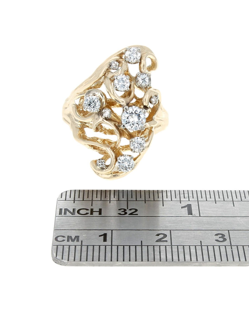 Diamond Open Cut Elongated Cluster Ring in Yellow Gold