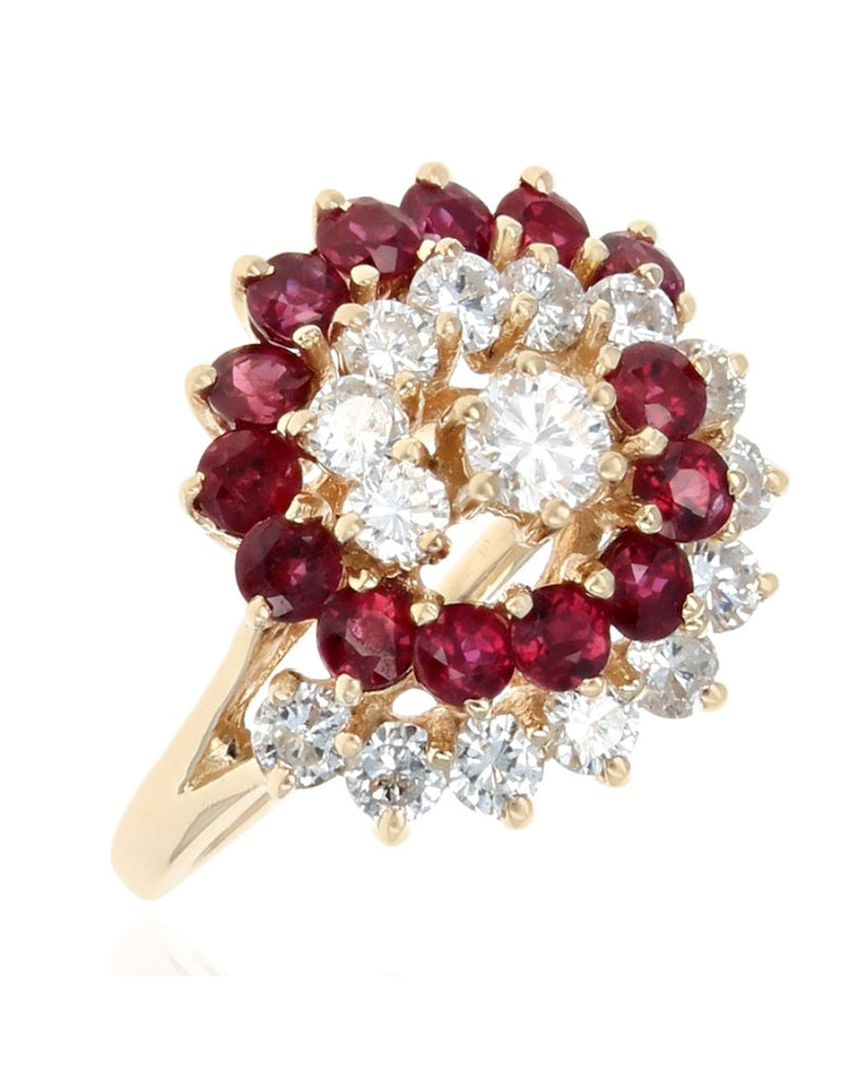 Burmese Ruby and Diamond Swirl Ring