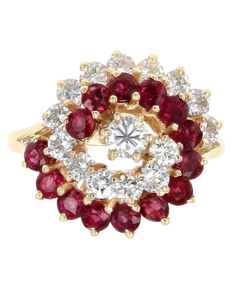 Burmese Ruby and Diamond Swirl Ring