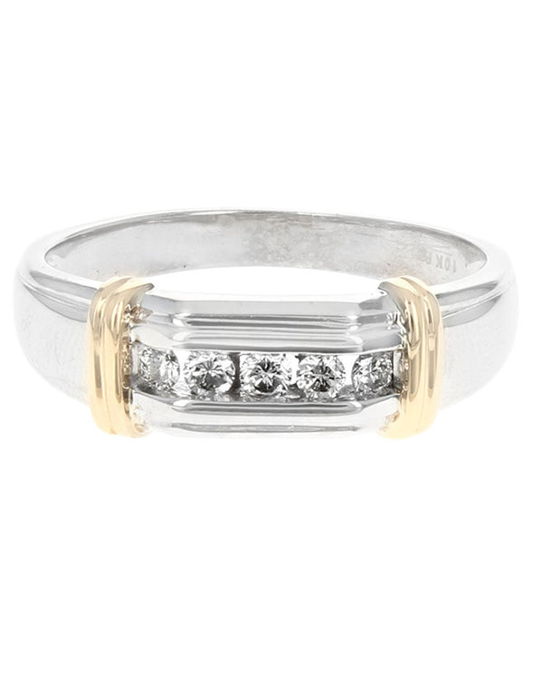 Gentlemen's Diamond Fluted Accent Ring in White and Yellow Gold