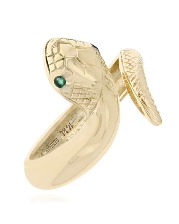 Snake Ring with Emerald Eyes in Gold