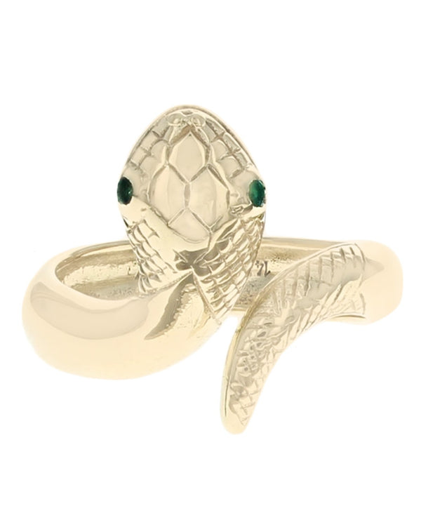 Snake Ring with Emerald Eyes in Gold
