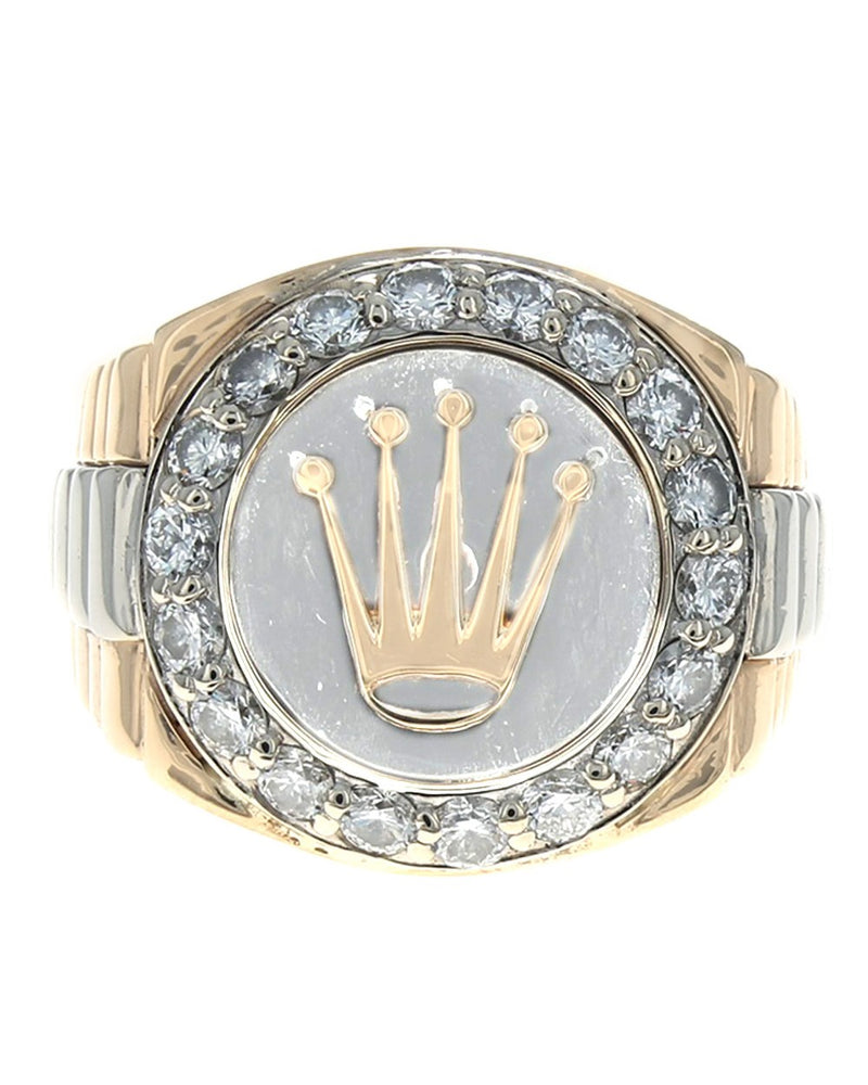 Gentlemen's Diamond Rolex Style Halo Ring in White and Yellow Gold