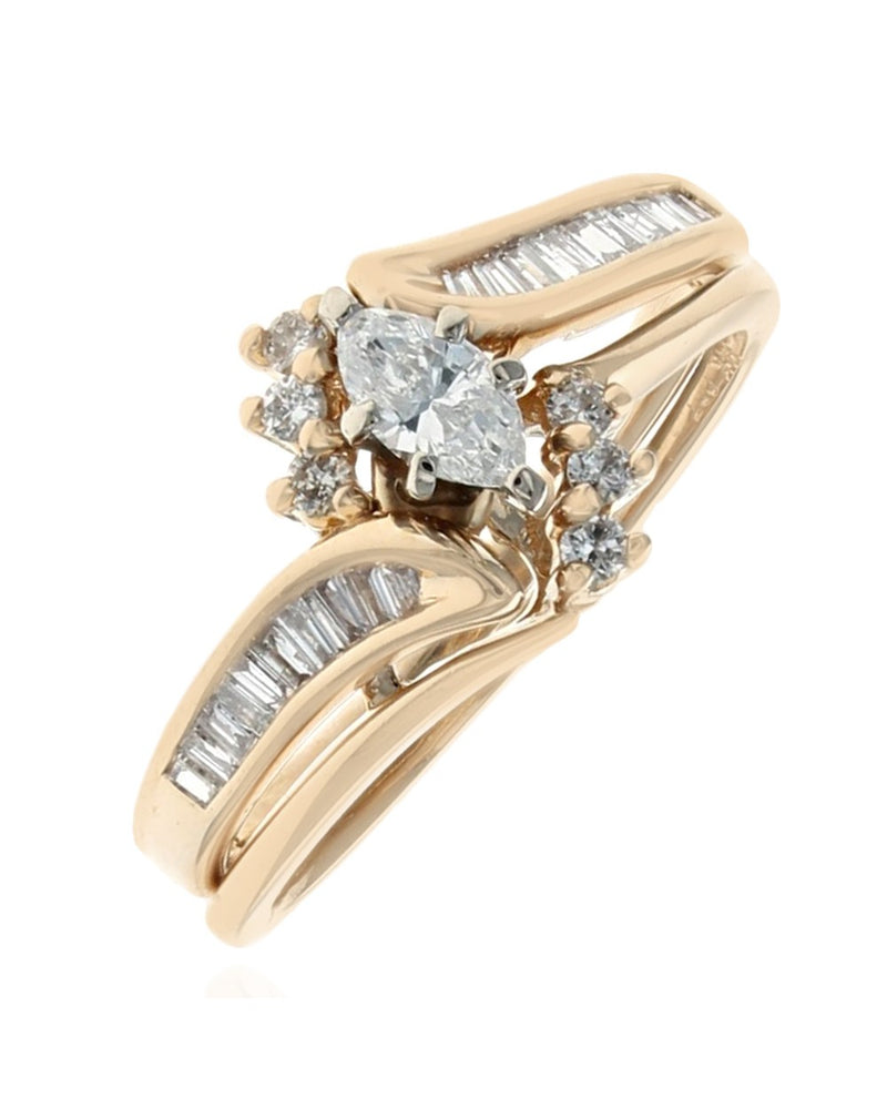 Mixed Cut Diamond Bypass Wedding Set in Yellow Gold