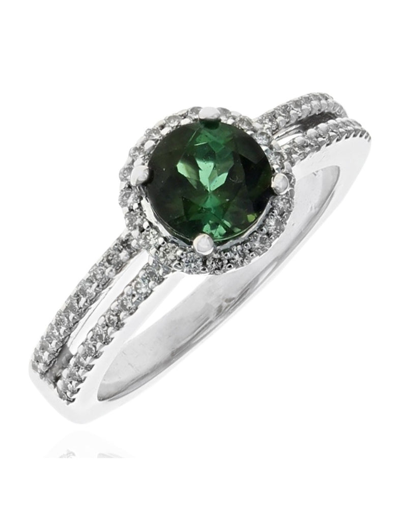 Green Tourmaline and Diamond Halo Ring