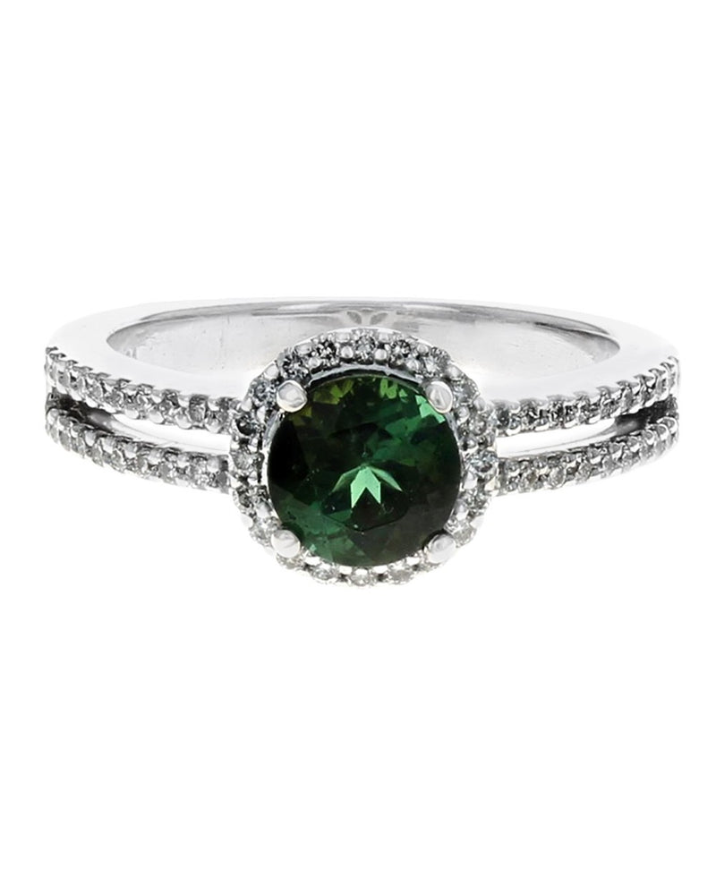 Green Tourmaline and Diamond Halo Ring