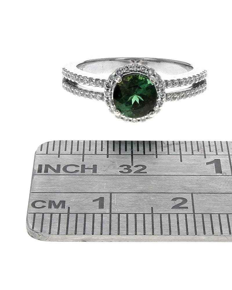 Green Tourmaline and Diamond Halo Ring