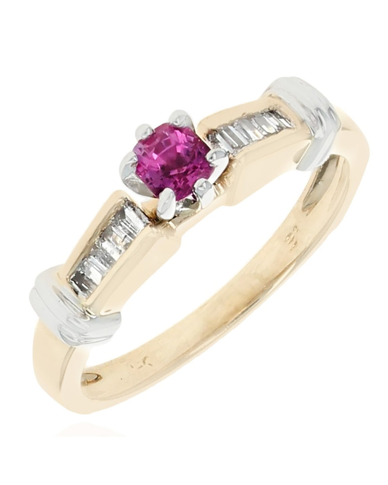 Pink Sapphire and Diamond Fluted Accent Ring in White and Yellow Gold