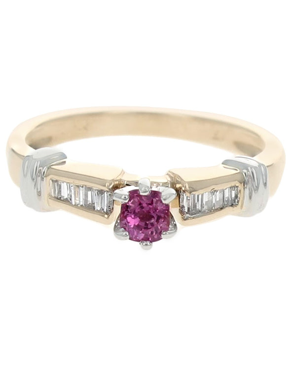 Pink Sapphire and Diamond Fluted Accent Ring in White and Yellow Gold