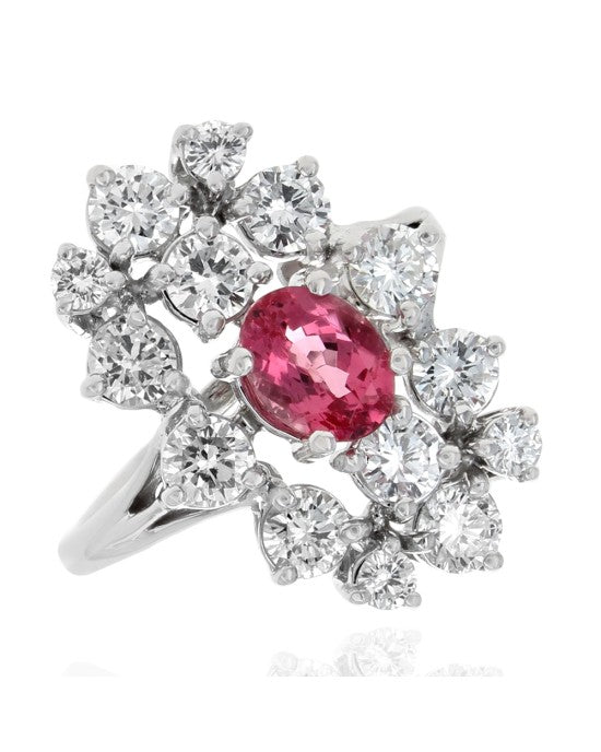 Padparadscha Pink Sapphire and Diamond Cluster Ring