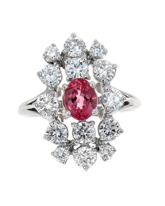 Padparadscha Pink Sapphire and Diamond Cluster Ring