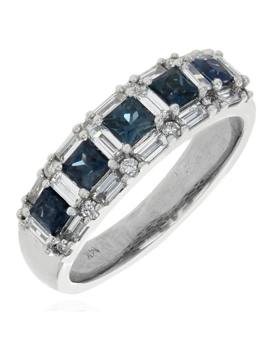 3 Row Alternating Sapphire and Diamond Tapered Band