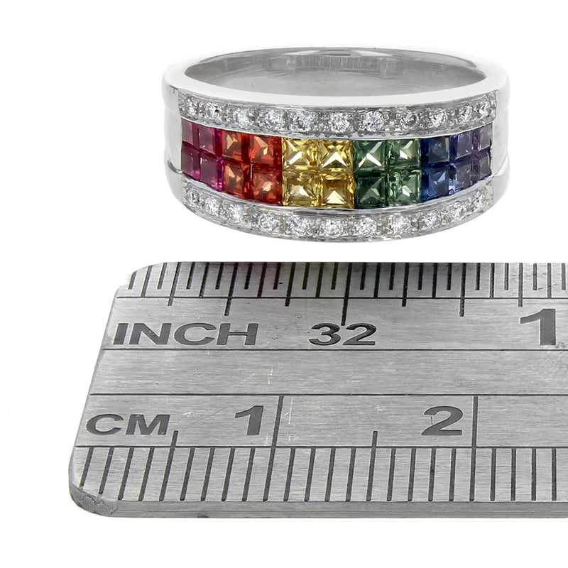 Ruby, Multi Colored Sapphire and Diamond Tapered Band