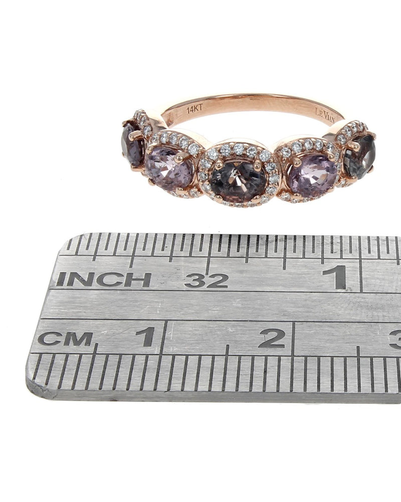 Mixed Berry Spinel and Diamond Halo Ring in Rose Gold