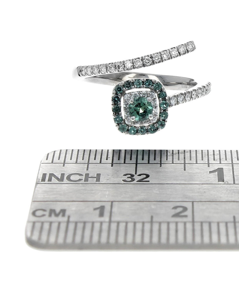Green Chrysoberyl and Diamond Bypass Ring