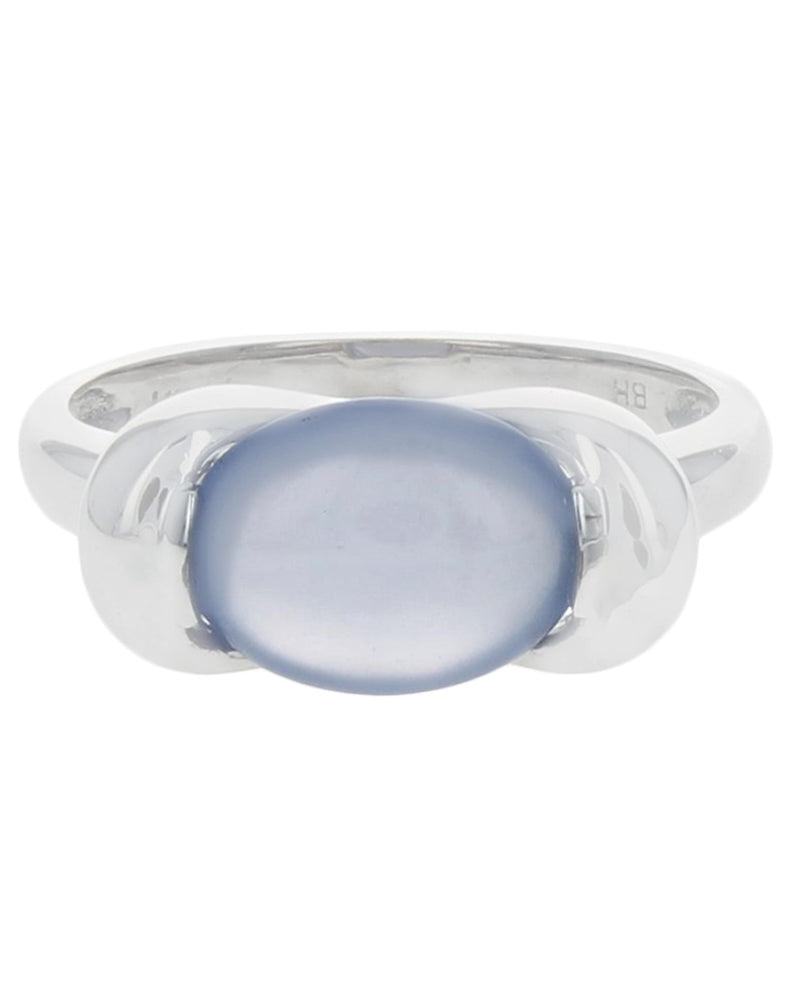 Blue Chalcedony Solitaire Ring in White Gold