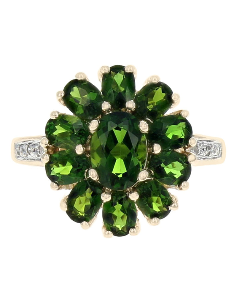 Chrome Diopside and Diamond Accent Halo Ring in Yellow Gold