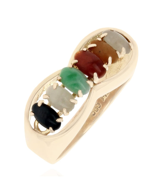 Multi Color Jadeite Jade Ring in Yellow Gold