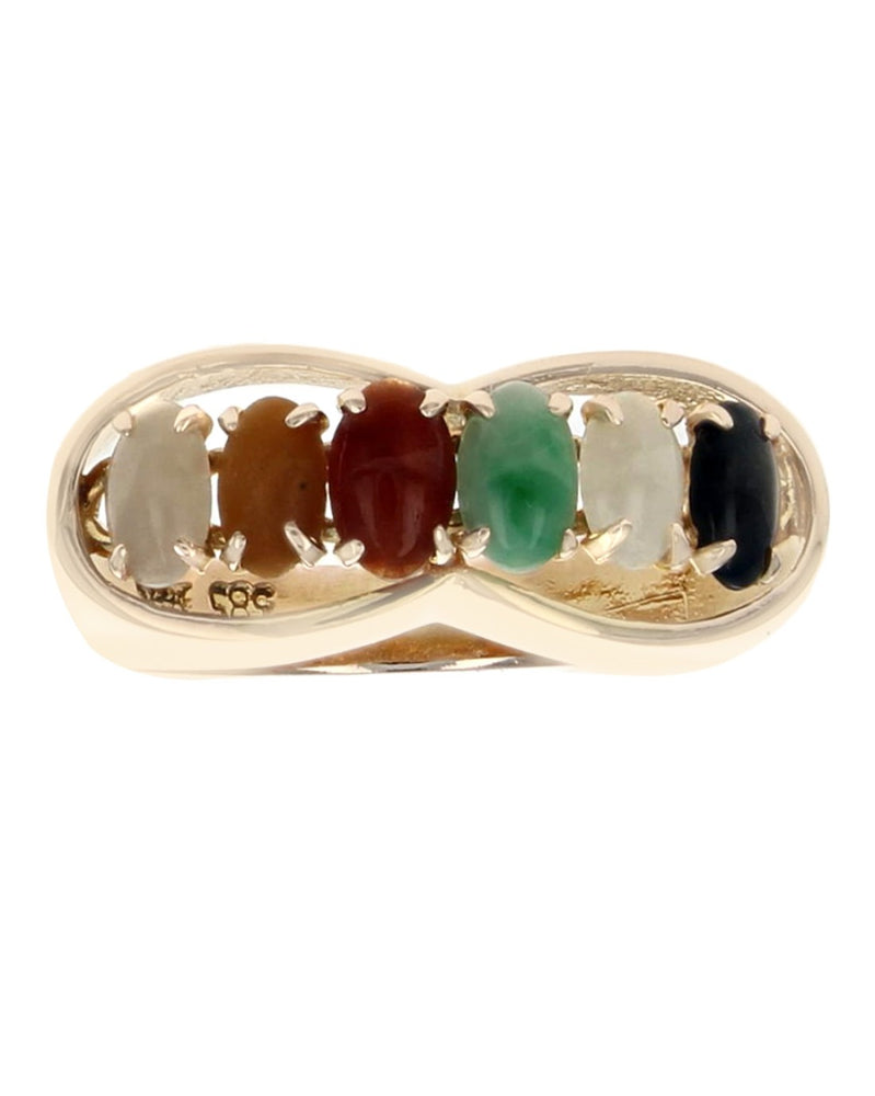 Multi Color Jadeite Jade Ring in Yellow Gold