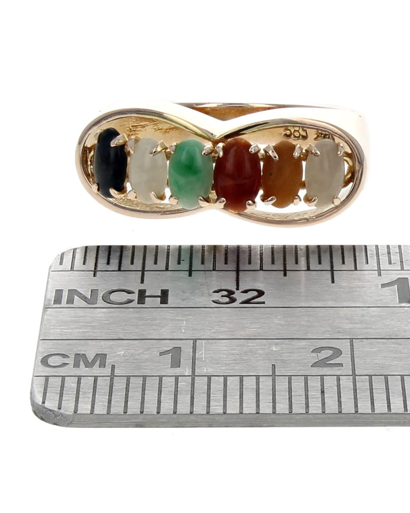 Multi Color Jadeite Jade Ring in Yellow Gold