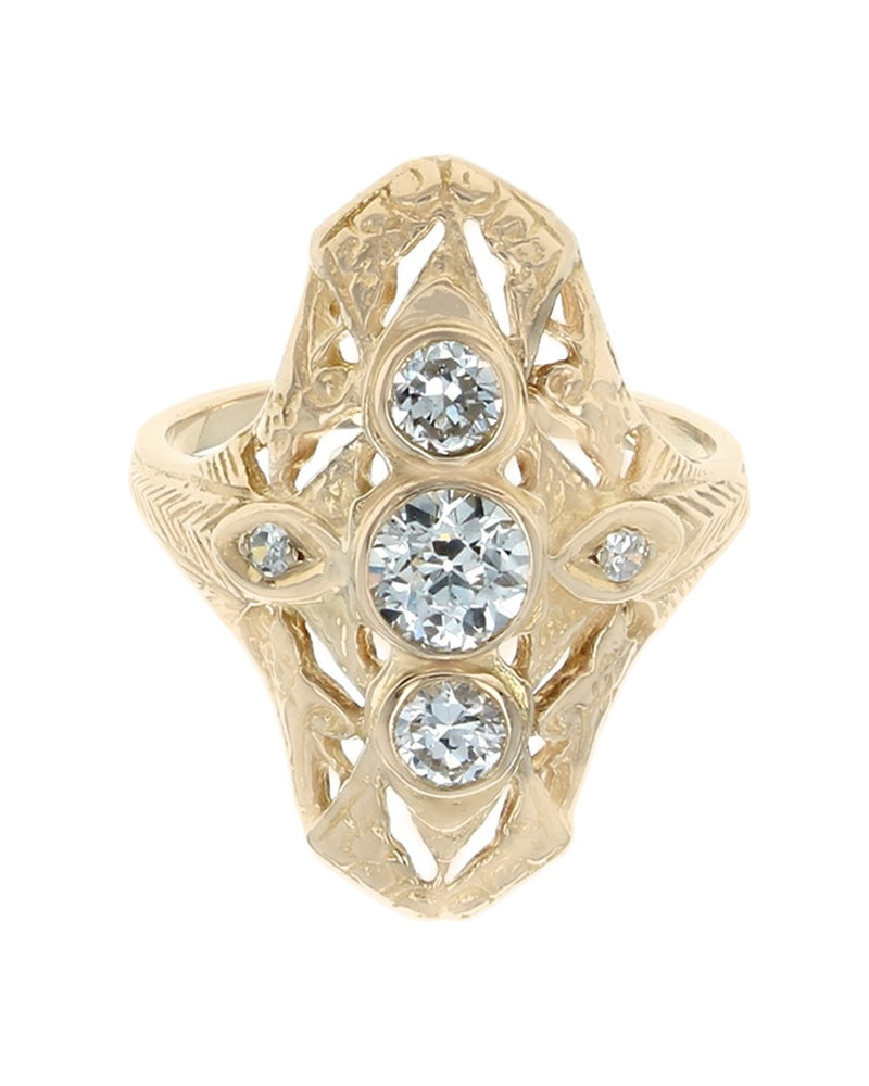 Vintage European Diamond Elongated Ring