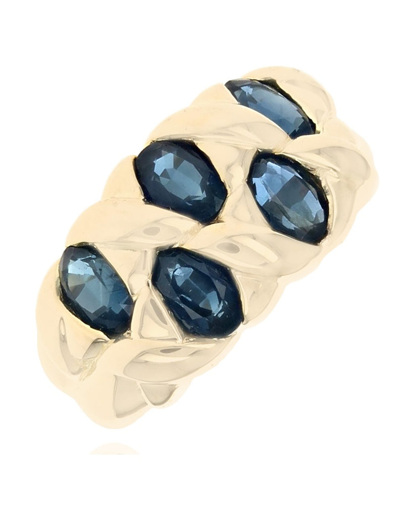 Oval Blue Sapphire Criss Cross Ring
