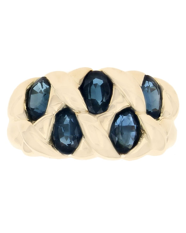 Oval Blue Sapphire Criss Cross Ring