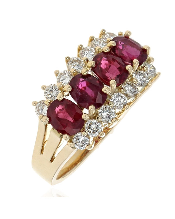 3 Row Burmese Ruby and Diamond Ring