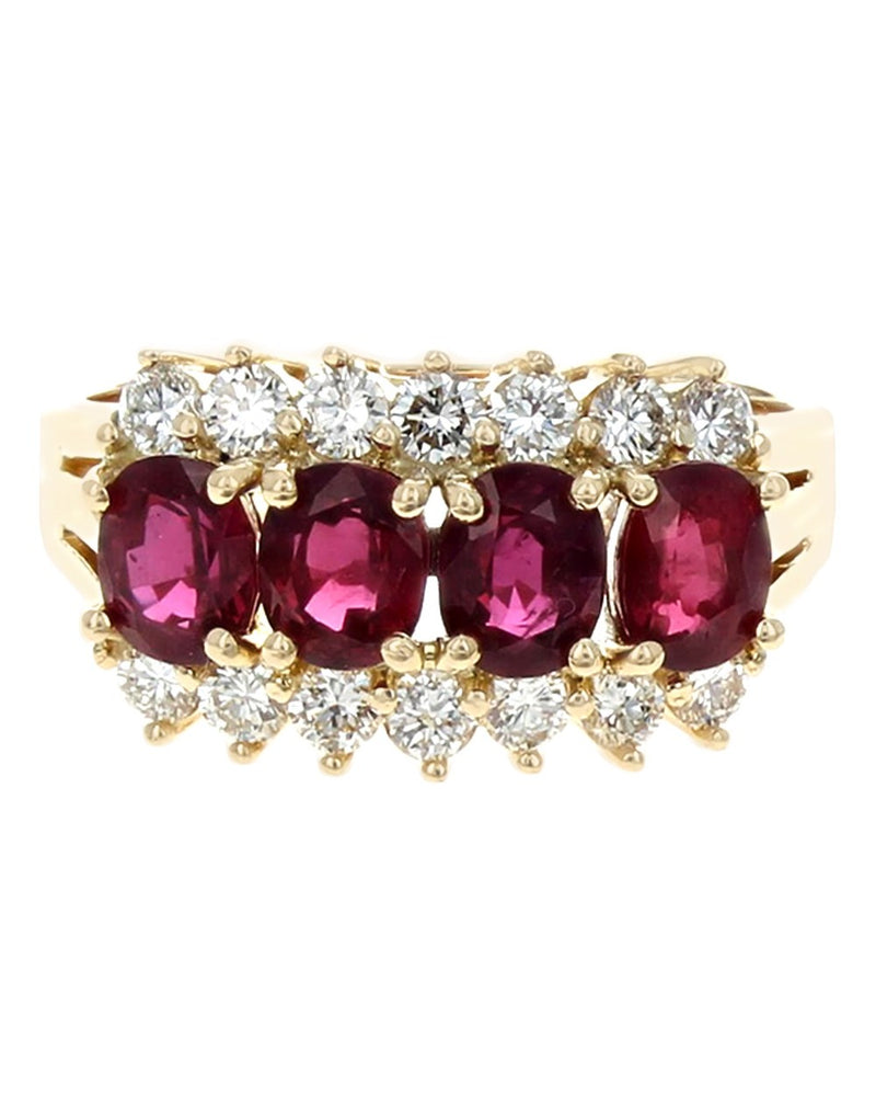 3 Row Burmese Ruby and Diamond Ring