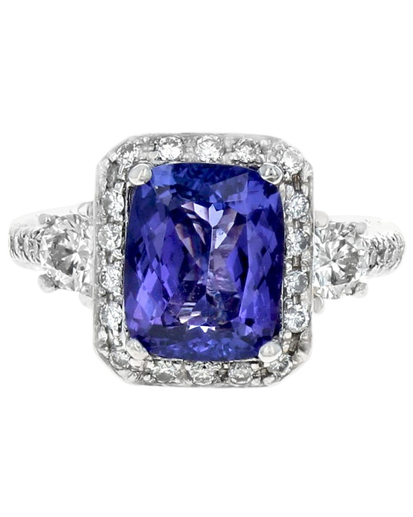 Tanzanite and Diamond Halo Ring in White Gold