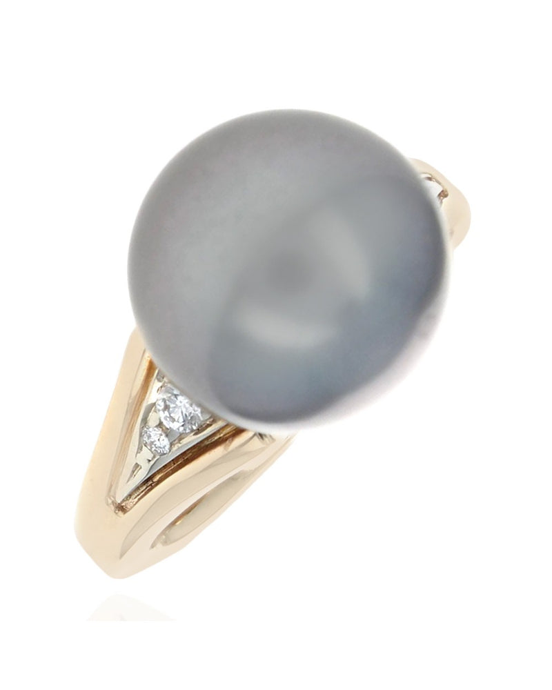 Tahitian Pearl and Diamond Accent Ring in Yellow Gold