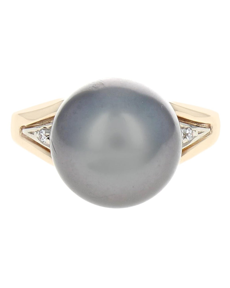 Tahitian Pearl and Diamond Accent Ring in Yellow Gold