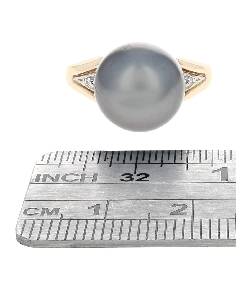 Tahitian Pearl and Diamond Accent Ring in Yellow Gold