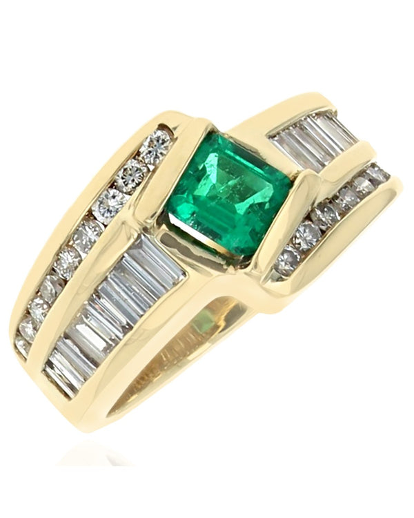 Emerald & Diamond Bypass Ring in Gold