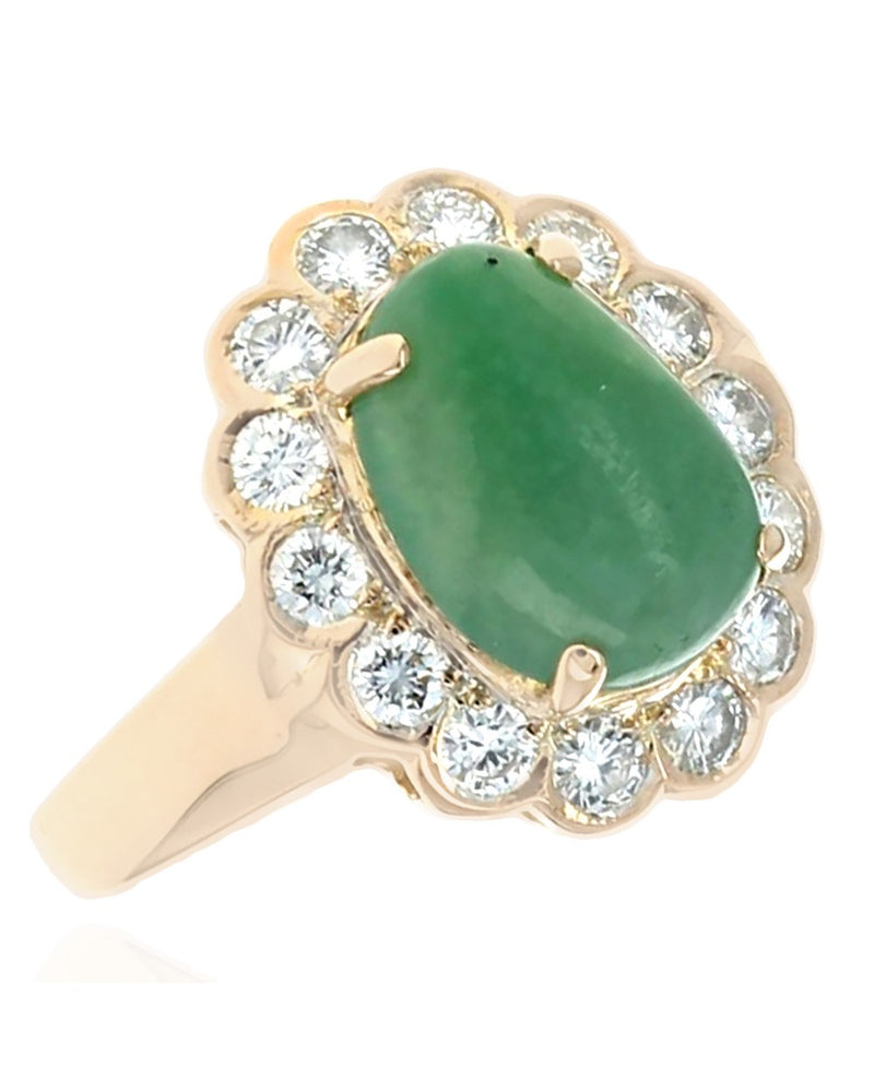 Jadeite and Diamond Halo Ring in Yellow Gold