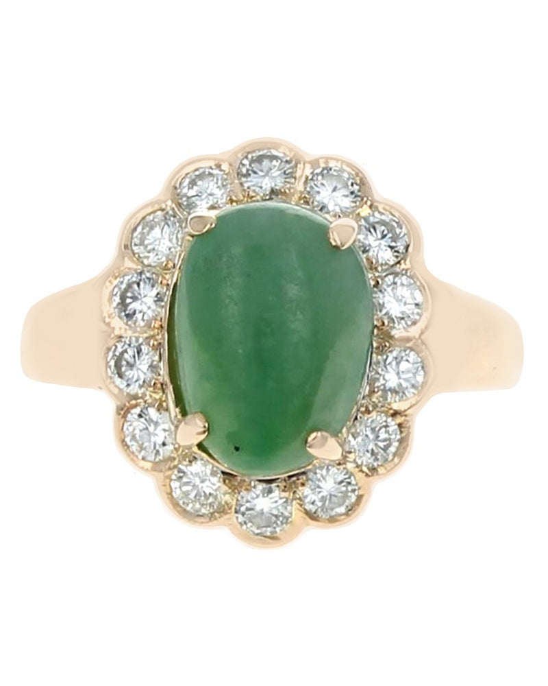 Jadeite and Diamond Halo Ring in Yellow Gold
