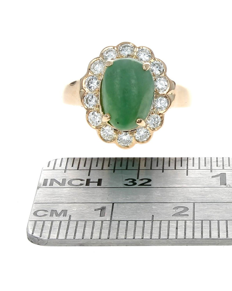 Jadeite and Diamond Halo Ring in Yellow Gold