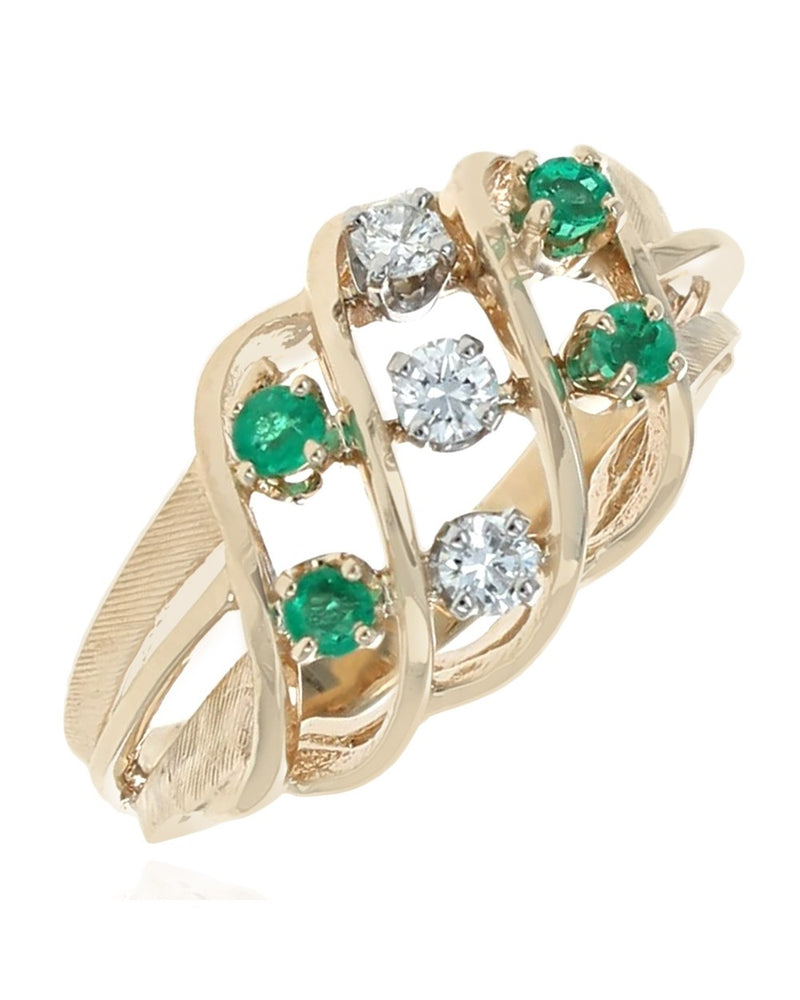 Emerald and Diamond Open Split Shank Ring in Yellow Gold