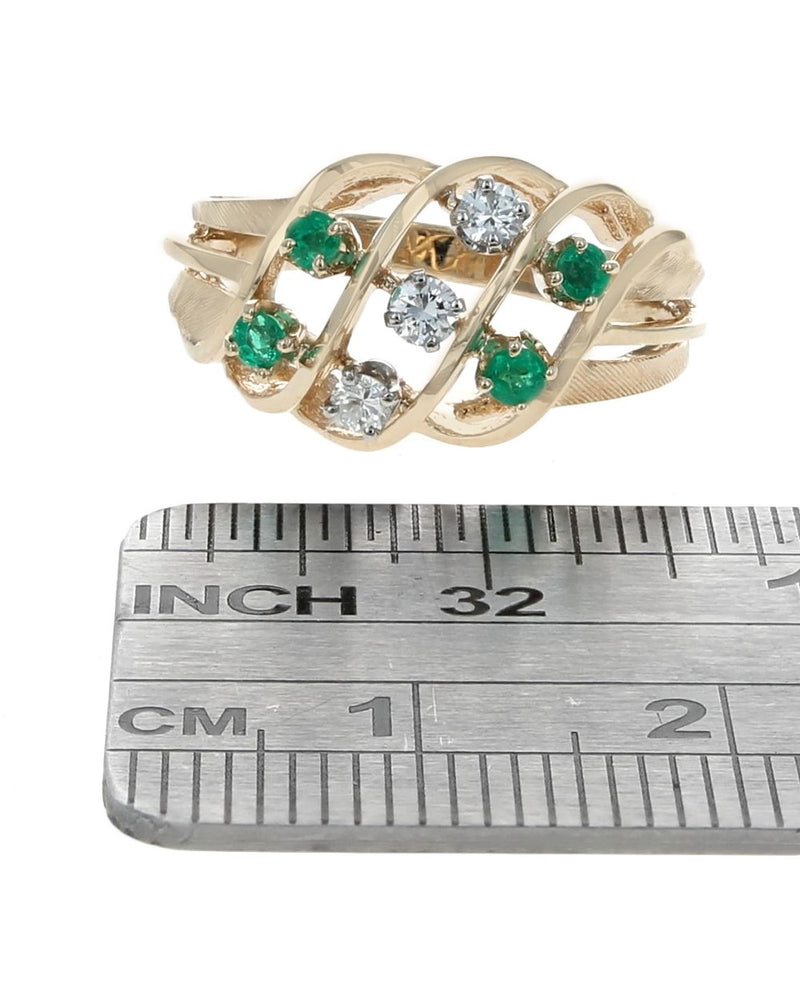 Emerald and Diamond Open Split Shank Ring in Yellow Gold