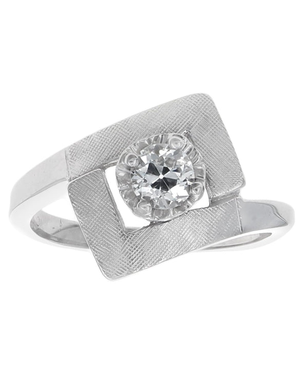 Diamond Solitaire Bypass Ring in White Gold