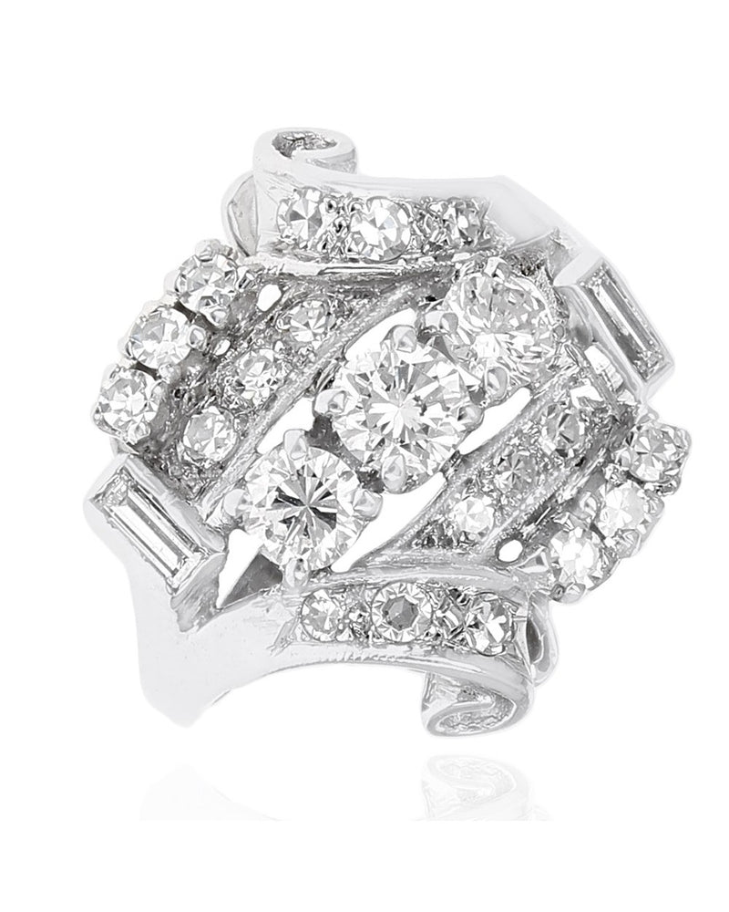 Diamond Furled Ribbon Bypass Ring in White Gold