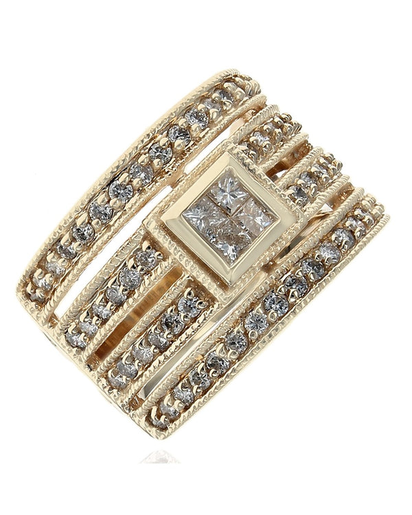 4 Row Round Diamond Band with Princess Diamond Station Center