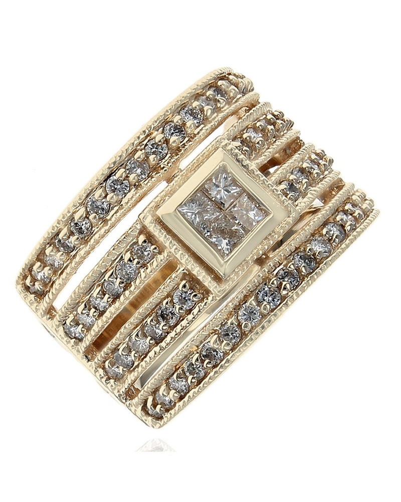 4 Row Round Diamond Band with Princess Diamond Station Center