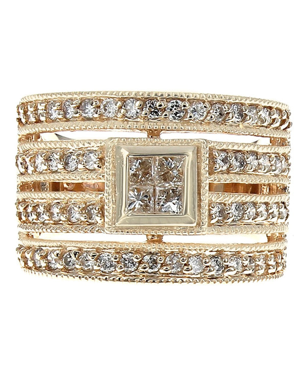 4 Row Round Diamond Band with Princess Diamond Station Center